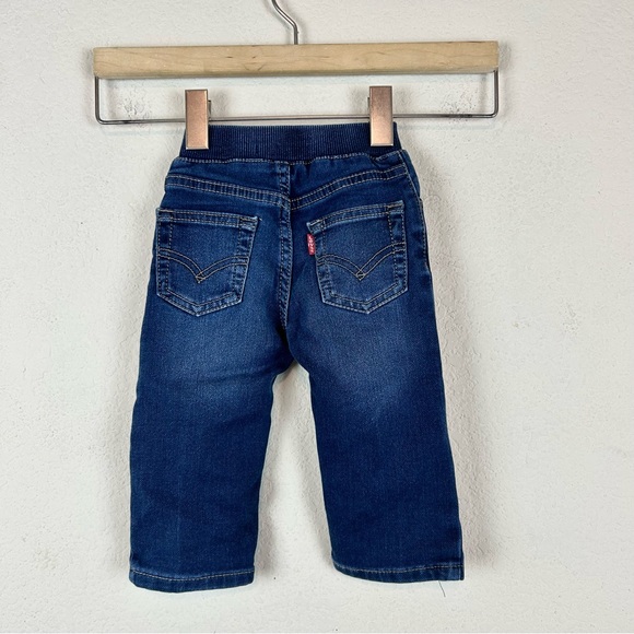 Levi Dark Wash Distressed Baby Blue Jeans Sz 12M - Picture 3 of 9